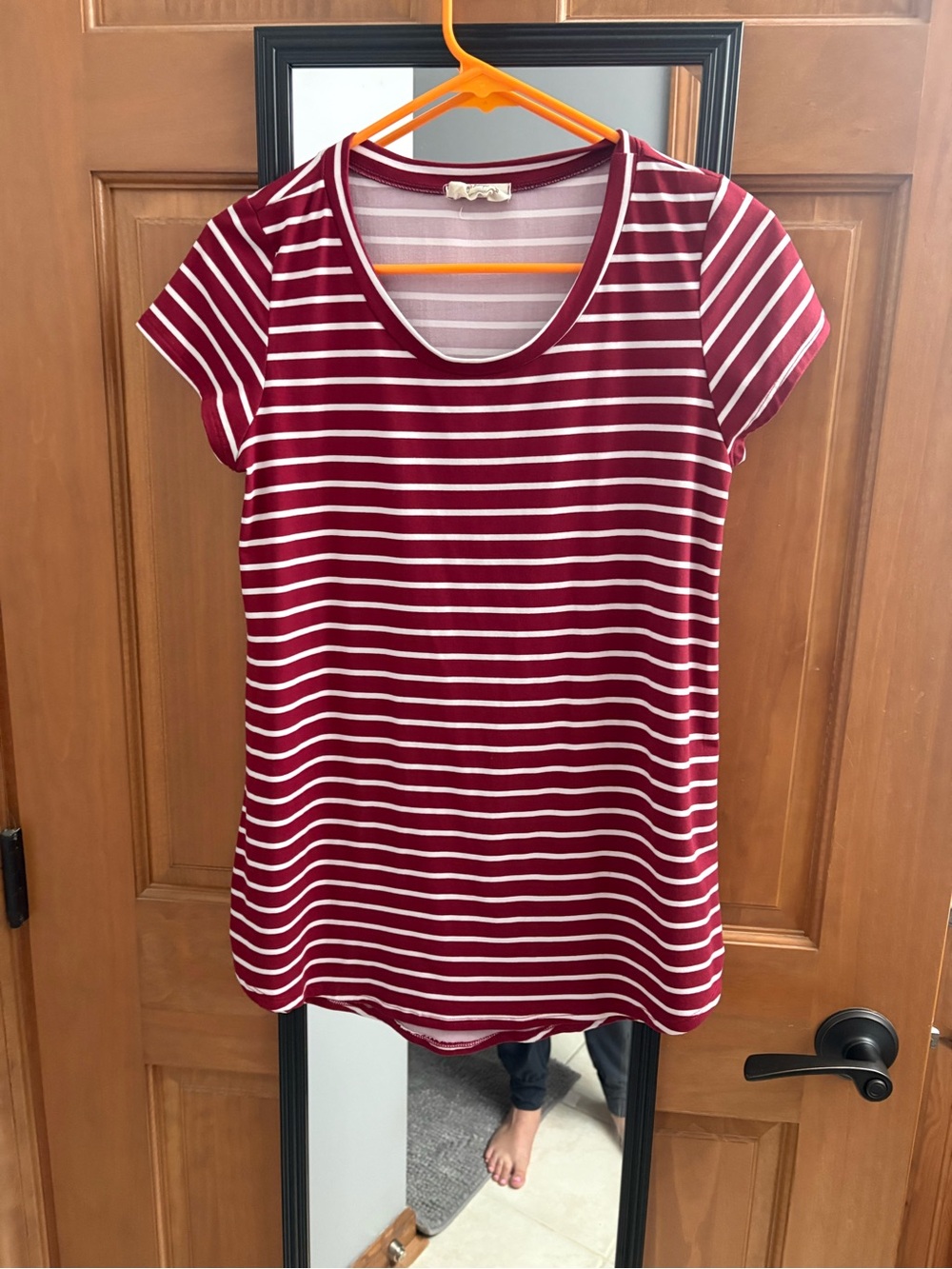 Striped Short-Sleeve Tee in Burgundy and White